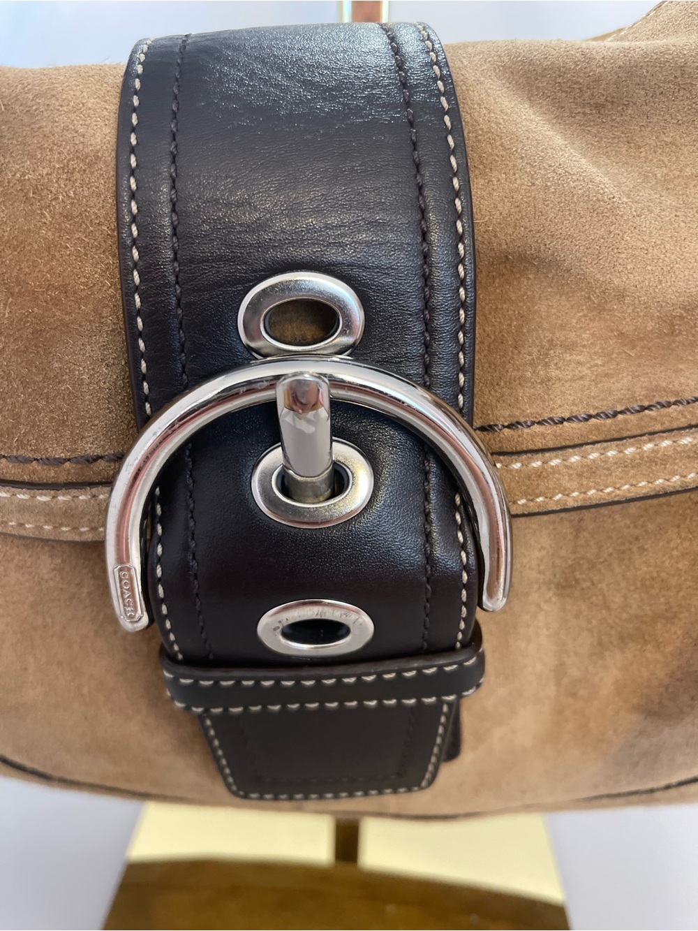 Coach Tan Suede Soho Shoulder Bag with Dark Brown Trim - Picture 10 of 16